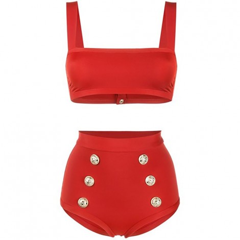 red swimsuit high waist