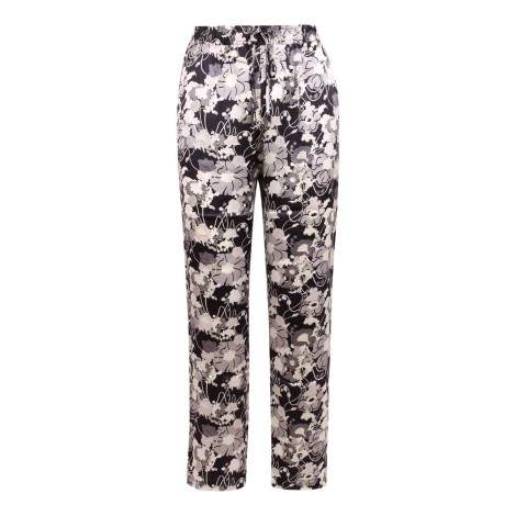 Gold Hawk Floral Print Silk Trousers M