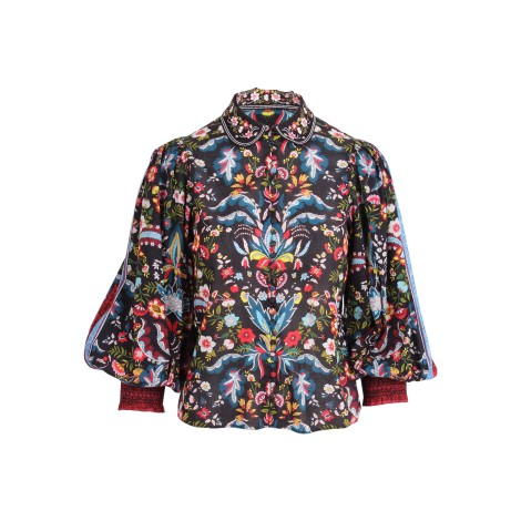 Alice Olivia 'Shondra' Embroidery Collar Cotton Shirt L