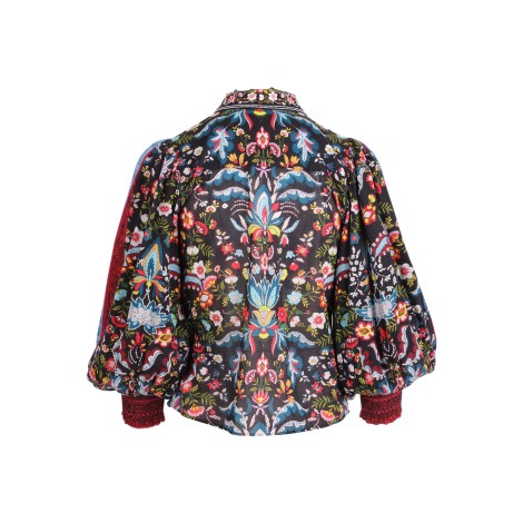 Alice Olivia 'Shondra' Embroidery Collar Cotton Shirt L