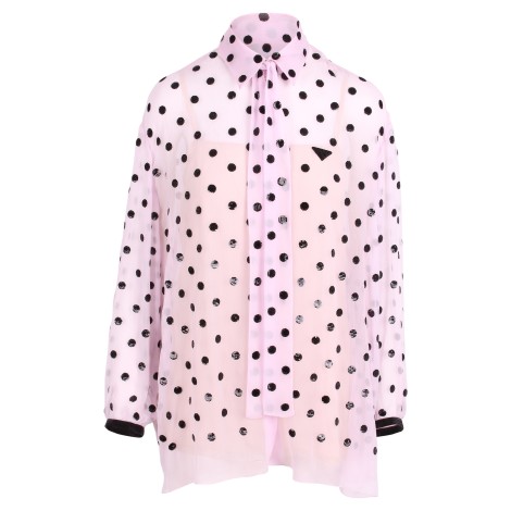 Prada Sequin Embellished Chiffon Silk Shirt With Collar Bow 40