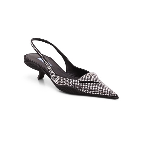 Prada Crystal Embellished Satin Slingback Pumps 39