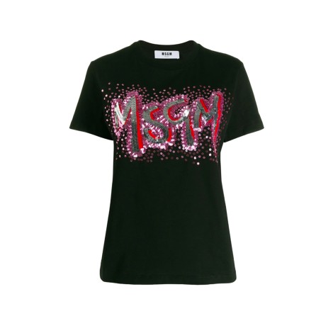 MSGM T-shirt con logo in paillettes