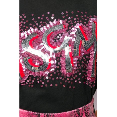 MSGM T-shirt con logo in paillettes