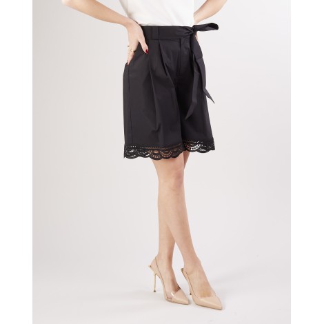 TWIN SET Shorts in popeline con pizzo Twinset