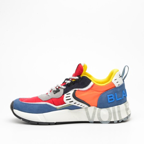 Sneakers in tessuto tecnico blu, rosso e arancione