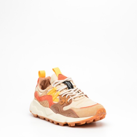 Sneakers in tessuto tecnico beige e ocra