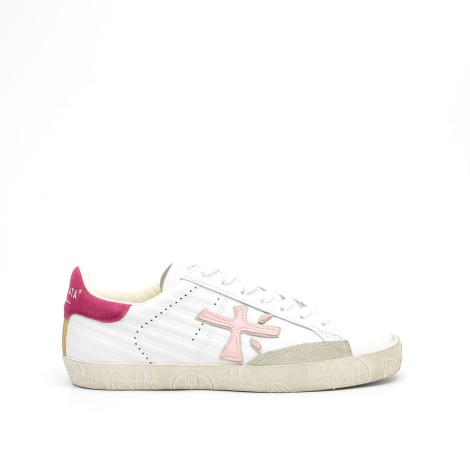 Sneakers in pelle bianco e fucsia