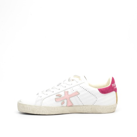 Sneakers in pelle bianco e fucsia