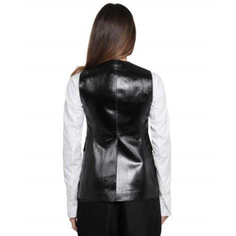 Sapio black leather vest WOMEN