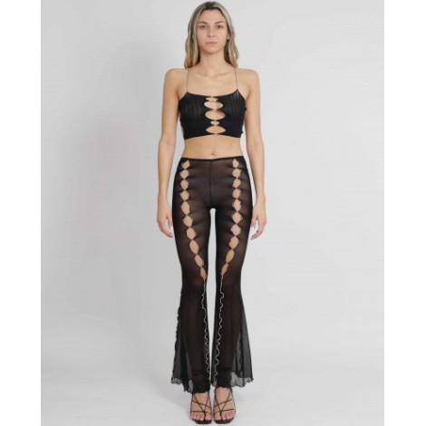 Rui black mesh flared trousers