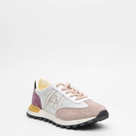 Sneakers in camoscio beige e viola