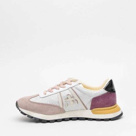 Sneakers in camoscio beige e viola