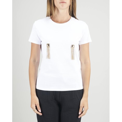 ELISABETTA FRANCHI T-shirt con catene pendenti e borchie dorate Elisabetta Franchi