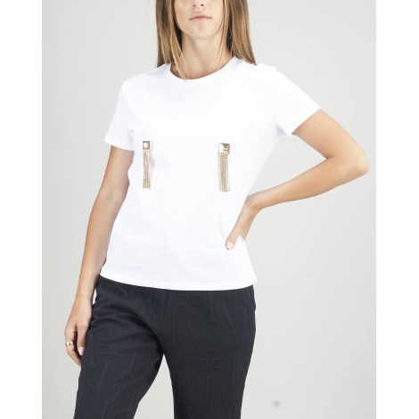 ELISABETTA FRANCHI T-shirt con catene pendenti e borchie dorate Elisabetta Franchi