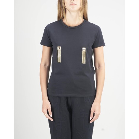 ELISABETTA FRANCHI T-shirt con catene pendenti e borchie dorate Elisabetta Franchi