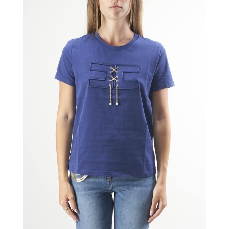 ELISABETTA FRANCHI T-shirt con ricamo incrociato in catena Elisabetta Franchi