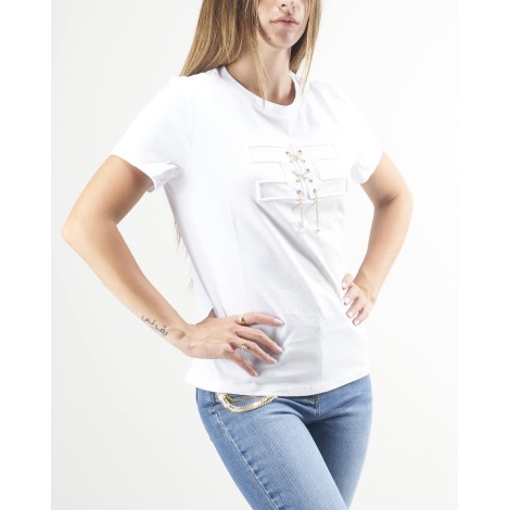 ELISABETTA FRANCHI T-shirt con ricamo incrociato in catena Elisabetta Franchi