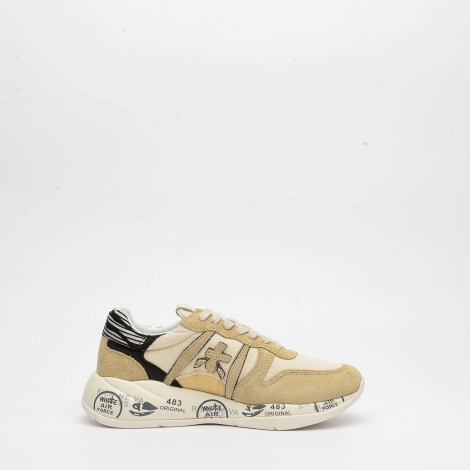 Sneakers in camoscio e tessuto beige