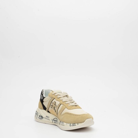 Sneakers in camoscio e tessuto beige