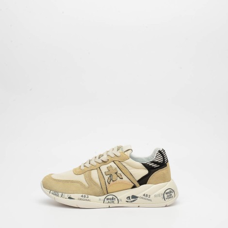 Sneakers in camoscio e tessuto beige