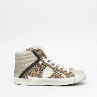 Sneakers in camoscio e pelle beige