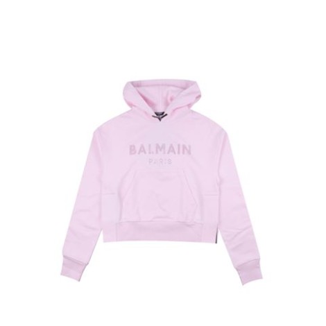 FELPA CORTAenbsp;ROSA CIPRIA IN COTONE CON LOGO BALMAIN IN STRASS