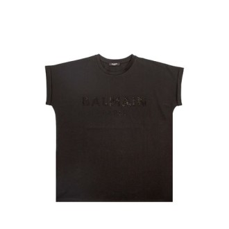 T-SHIRTenbsp;NERO IN COTONE CON LOGO BALMAIN NERO IN STRASS