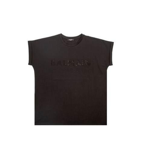 T-SHIRTenbsp;NERO IN COTONE CON LOGO BALMAIN NERO IN STRASS