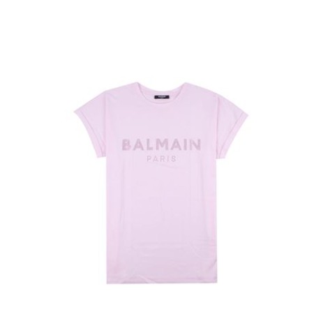 T-SHIRT ROSA CIPRIA IN COTONE CON LOGO BALMAIN IN STRASSenbsp;