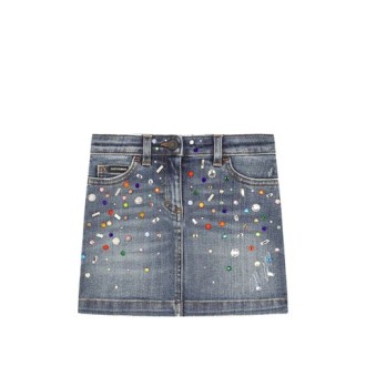 GONNA CORTA IN DENIM TERMOSTRASS MULTICOLOR