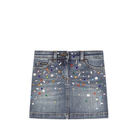 GONNA CORTA IN DENIM TERMOSTRASS MULTICOLOR