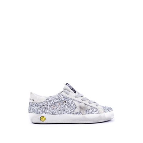 SNEAKERS SUPER-STAR CON GLITTER ARGENTO E INSERTI IN SUEDE