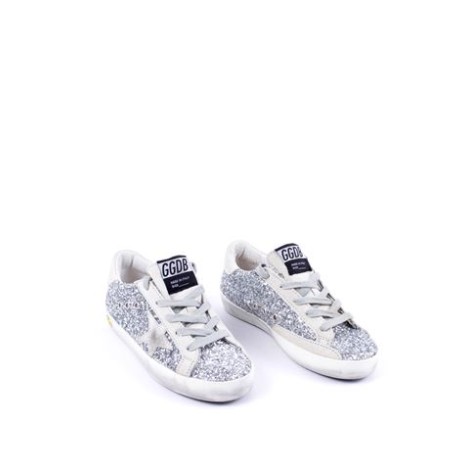 SNEAKERS SUPER-STAR CON GLITTER ARGENTO E INSERTI IN SUEDE