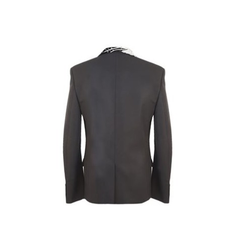 BLAZER NERO IN LANA CON COLLETTO RICAMATOenbsp;