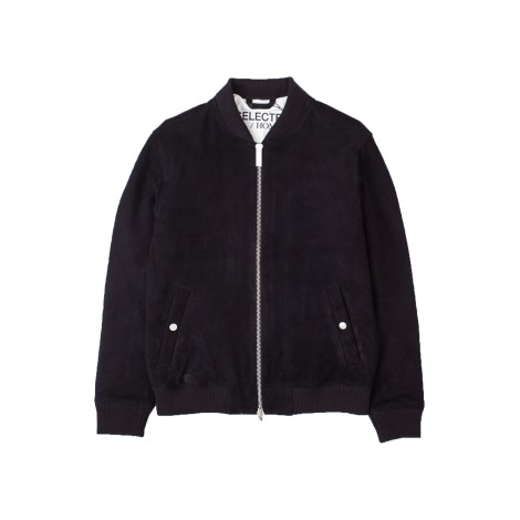 Giacca Bomber in pelle Scamosciata Nera