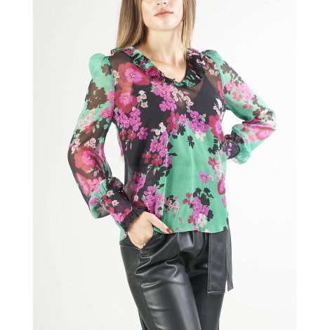 TWIN SET Blusa in creponne a fiori con volant Twinset