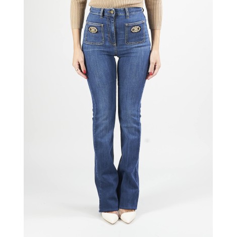 ELISABETTA FRANCHI Jeans lungo a zampetta con toppe ricamate Elisabetta Franchi