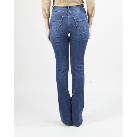 ELISABETTA FRANCHI Jeans lungo a zampetta con toppe ricamate Elisabetta Franchi