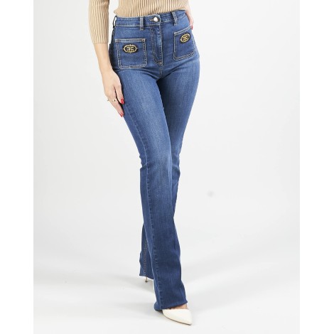 ELISABETTA FRANCHI Jeans lungo a zampetta con toppe ricamate Elisabetta Franchi