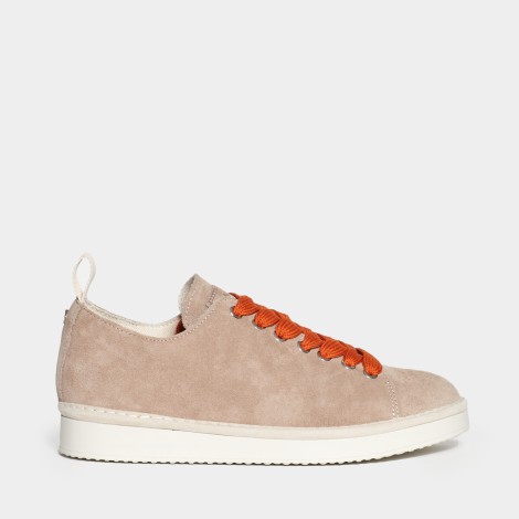 Sneakers in pelle scamosciata beige laccio arancione