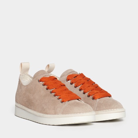 Sneakers in pelle scamosciata beige laccio arancione