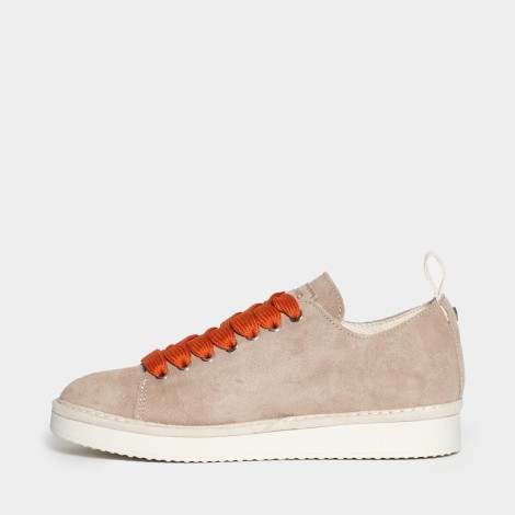 Sneakers in pelle scamosciata beige laccio arancione