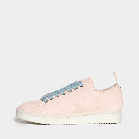 Sneakers in pelle scamosciata rosa laccio azzurro