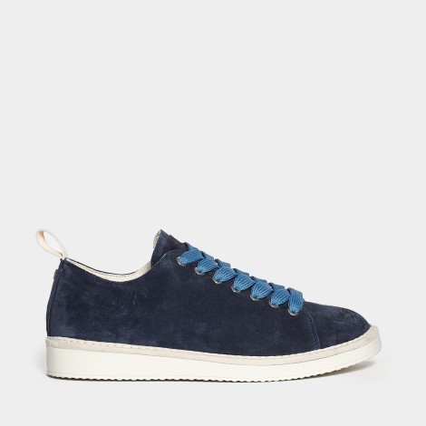 Sneakers in pelle scamosciata blu scuro laccio azzurro