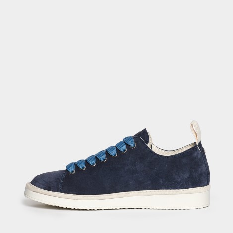 Sneakers in pelle scamosciata blu scuro laccio azzurro