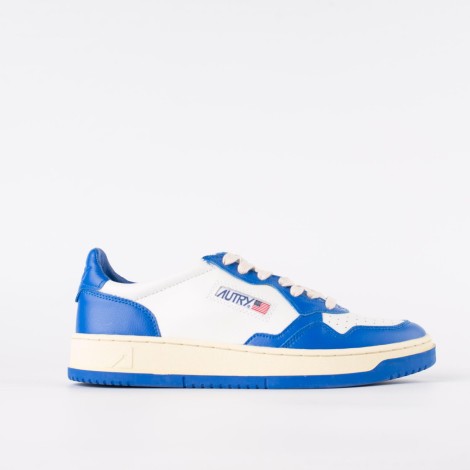 Sneakers bicolore in pelle bianca e blu