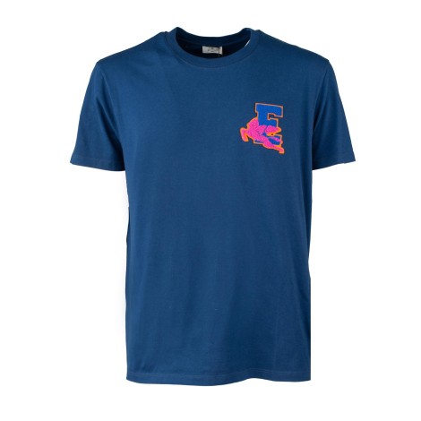 T-shirt blu con logo in spugna