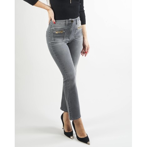 ELISABETTA FRANCHI Jeans a zampetta con morsetti borchiati Elisabetta Franchi