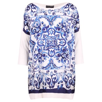 Dolce & Gabbana Majolica Print Silk Sweater 44